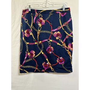 Charter Club Petites Women's Chain & Flower Print Lined Skirt Size 16P W/Pockets